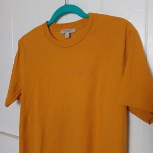 All Saints T-Shirt Pippa Boyfriend Tee Women's Medium Embroidered Yellow Mustard